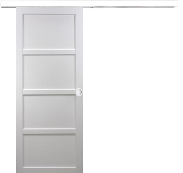 GD MENUISERIES - Porte Coulissante Tamera blanc 4 panneaux H204 x L73 cm, Rail Alu bandeau blanc, Coquilles blanc - large