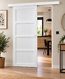 GD MENUISERIES - Porte Coulissante Tamera blanc 4 panneaux H204 x L63 cm, Rail Alu bandeau blanc, Coquilles blanc - vignette