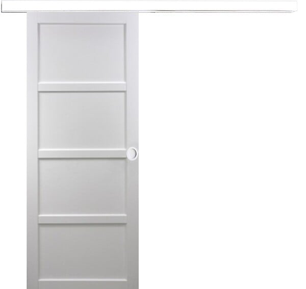 GD MENUISERIES - Porte Coulissante Tamera blanc 4 panneaux H204 x L63 cm, Rail Alu bandeau blanc, Coquilles blanc - large