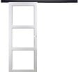 GD MENUISERIES - Porte Coulissante Kenya Blanc Vitrage transparent H204 x L83 cm, Rail Alu bandeau noir, Coquilles blanc - vignette