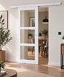 GD MENUISERIES - Porte Coulissante Kenya Blanc Vitrage transparent H204 x L83 cm, Rail Alu Bandeau Blanc, Coquilles blanc - vignette