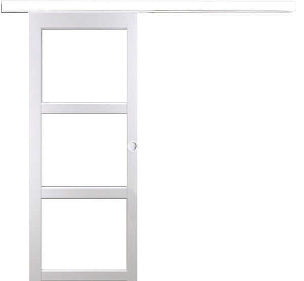 GD MENUISERIES - Porte Coulissante Kenya Blanc Vitrage transparent H204 x L83 cm, Rail Alu Bandeau Blanc, Coquilles blanc - large