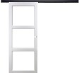 GD MENUISERIES - Porte Coulissante Kenya Blanc Vitrage transparent H204 x L73 cm, Rail Alu bandeau noir, Coquilles blanc - vignette