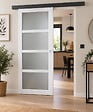 GD MENUISERIES - Porte Coulissante Tana Blanc Vitrée H204 X L83 cm, Rail Alu Bandeau Noir, Coquilles Blanc - vignette