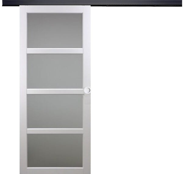 GD MENUISERIES - Porte Coulissante Tana Blanc Vitrée H204 X L83 cm, Rail Alu Bandeau Noir, Coquilles Blanc - large
