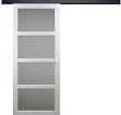 GD MENUISERIES - Porte Coulissante Tana Blanc Vitrée H204 X L83 cm, Rail Alu Bandeau Noir, Coquilles Blanc - vignette