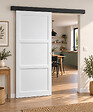 GD MENUISERIES - Porte Coulissante Korya Blanc 3 panneaux H204 x L93 cm, Rail Alu bandeau noir, Coquilles blanc - vignette