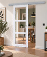 GD MENUISERIES - Porte Coulissante Kenya Blanc Vitrage transparent H204 x L83 cm, Rail Alu, Coquilles blanc - vignette