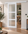 GD MENUISERIES - Porte Coulissante Kenya Blanc Vitrée H204 X L83 cm, Rail Alu Bandeau Blanc, Coquilles Blanc - vignette