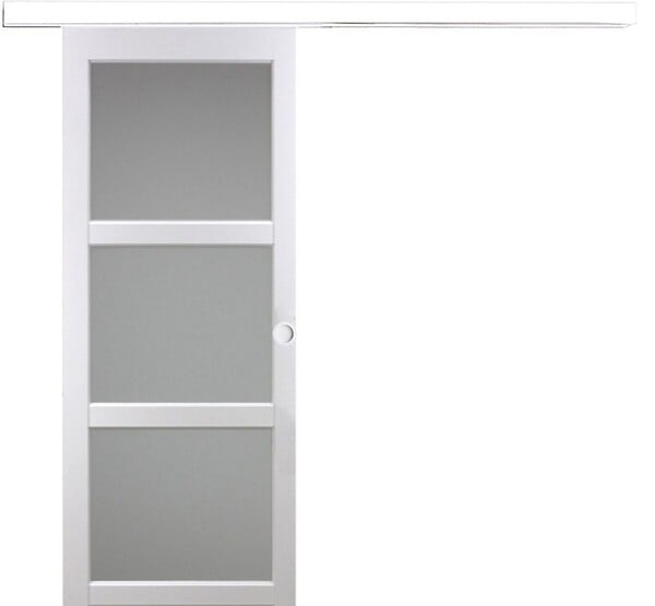 GD MENUISERIES - Porte Coulissante Kenya Blanc Vitrée H204 X L83 cm, Rail Alu Bandeau Blanc, Coquilles Blanc - large