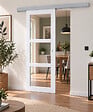 GD MENUISERIES - Porte Coulissante Kenya Blanc Vitrage transparent H204 x L73 cm, Rail Alu, Coquilles blanc - vignette