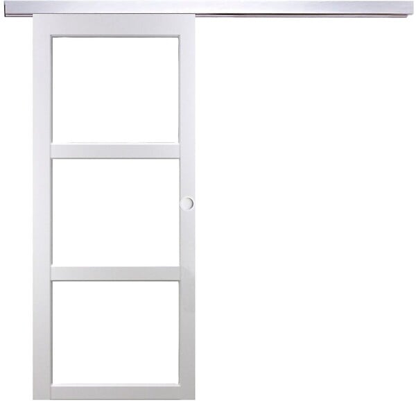 GD MENUISERIES - Porte Coulissante Kenya Blanc Vitrage transparent H204 x L73 cm, Rail Alu, Coquilles blanc - large
