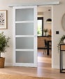 GD MENUISERIES - Porte Coulissante Tana Blanc Vitrée H204 X L63 cm, Rail Alu, Coquilles Blanc - vignette
