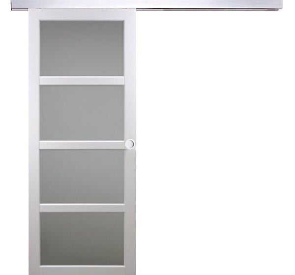 GD MENUISERIES - Porte Coulissante Tana Blanc Vitrée H204 X L73 cm, Rail Alu, Coquilles Blanc - large
