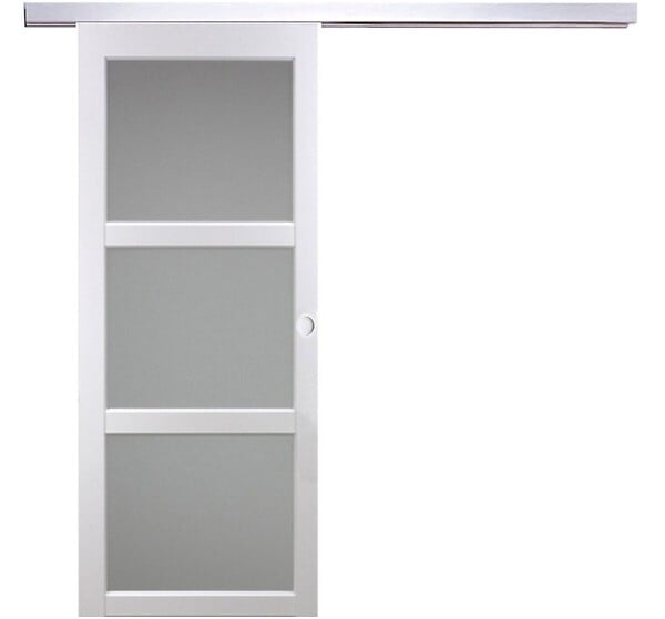 GD MENUISERIES - Porte Coulissante Kenya Blanc Vitrée H204 x L73 cm, Rail Alu, Coquilles blanc - large