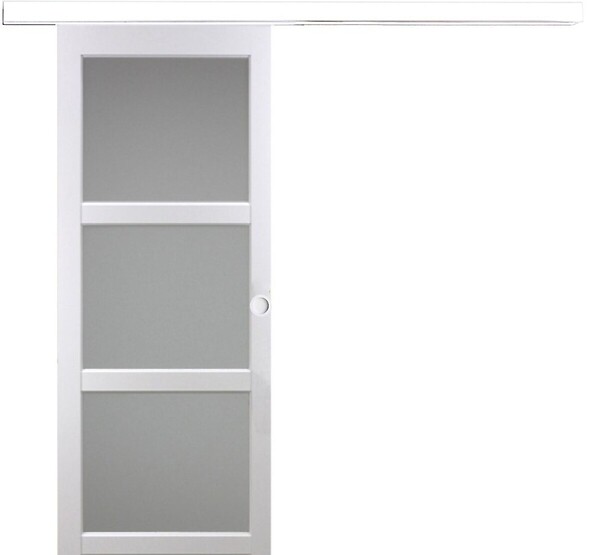 GD MENUISERIES - Porte Coulissante Kenya Blanc Vitrée H204 X L93 cm, Rail Alu Bandeau Blanc, Coquilles Blanc - large