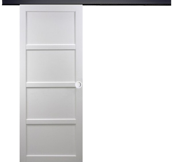 GD MENUISERIES - Porte Coulissante Tamera blanc 4 panneaux H204 x L83 cm, Rail Alu bandeau noir, Coquilles blanc - large
