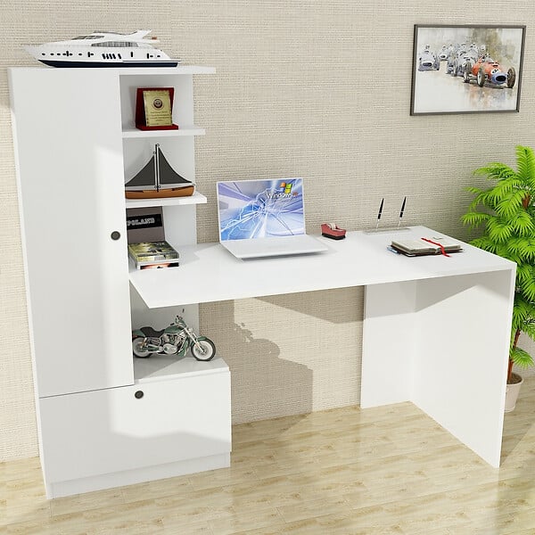 HABITAT ET JARDIN - Bureau en bois "Domingos" - 149 x 61 x 73 cm - Blanc - large