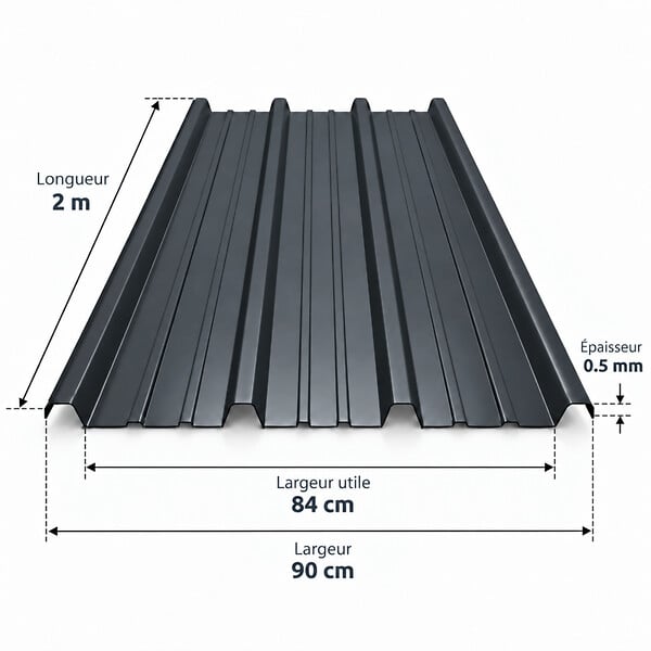 MCCOVER - Plaque nervurée acier galvanisé laqué 900/25 Gris anthracite RAL 7016, ep.0.5 mm, l.90 cm, L.200 cm - large