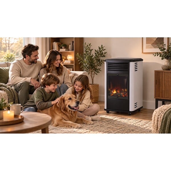 SAHARA - Pack 2 Poêles à gaz 3.4KW Manhattan Blanc Effet feu de bois 3 niveaux de chauffe 40-80m2 Sahara - large