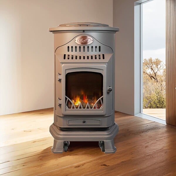 SAHARA - Pack de 2 poêles à gaz Provence Marron 3,4 kW Fonte Effet feu de bois Chauffage d'appoint sur roulettes Sahara - large