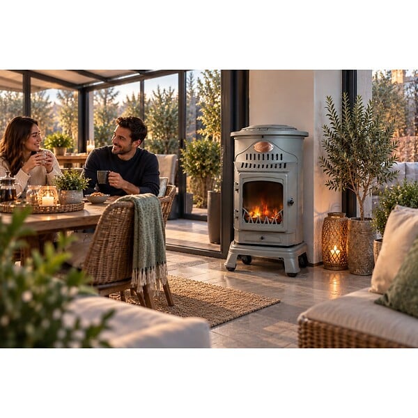 SAHARA - Pack de 2 poêles à gaz Provence gris 3,4 kW en Fonte Effet feu de bois Chauffage d'appoint sur roulettes Sahara - large
