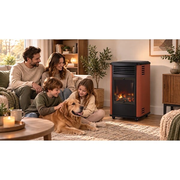 SAHARA - Pack 2 Poêles à gaz 3.4KW Manhattan Rouge Effet feu de bois 3 niveaux de chauffe 40-80m2 Sahara - large