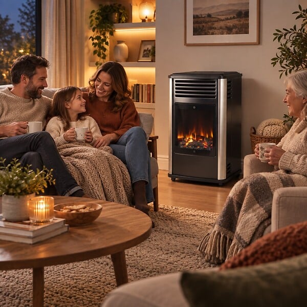 SAHARA - Pack 2 Poêles à gaz 3.4KW Manhattan Noir Effet feu de bois 3 niveaux de chauffe 40-80m2 Sahara - large