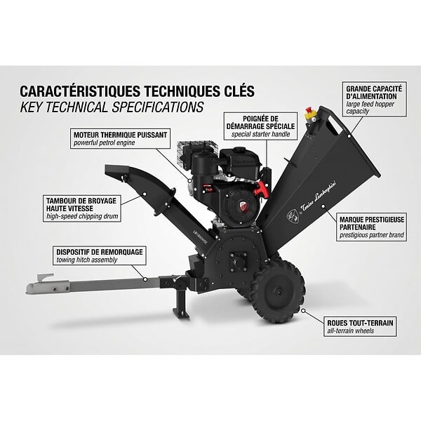 LAMBORGHINI - Broyeur de Végétaux Thermique 18CV 459cm³ Moteur 4T Coupe Ø120 mm max Démarrage Manuel Tonino Lamborghini - large