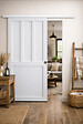 GD MENUISERIES - Porte Coulissante Atelier 2 panneaux blanc H204 x L83 cm, Rail Alu bandeau blanc, Coquilles - vignette