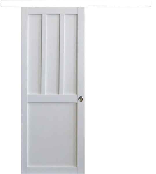 GD MENUISERIES - Porte Coulissante Atelier 2 panneaux blanc H204 x L83 cm, Rail Alu bandeau blanc, Coquilles - large