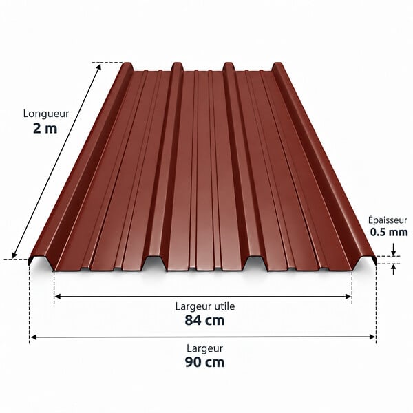 MCCOVER - Plaque nervurée acier galvanisé laqué 900/25 Rouge 8012, ep.0.5 mm, l.90 cm, L.200 cm - large