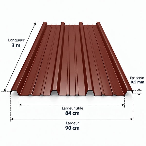 MCCOVER - Plaque nervurée acier galvanisé laqué 900/25 Rouge 8012, ep.0.5 mm, l.90 cm, L.300 cm - large