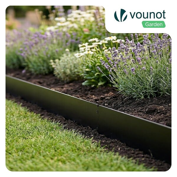VOUNOT - Lot de 35 Bordure de jardin en métal flexible 100x18cm noir - large
