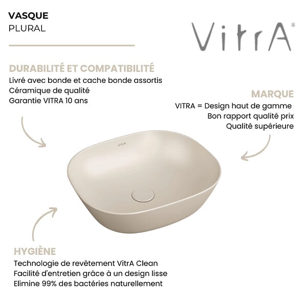 VITRA - Vasque à poser rectangulaire VitrA Plural sable - large