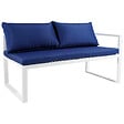 HAPPY GARDEN - Salon de jardin modulable IBIZA en tissu bleu 7 places - aluminium blanc - vignette