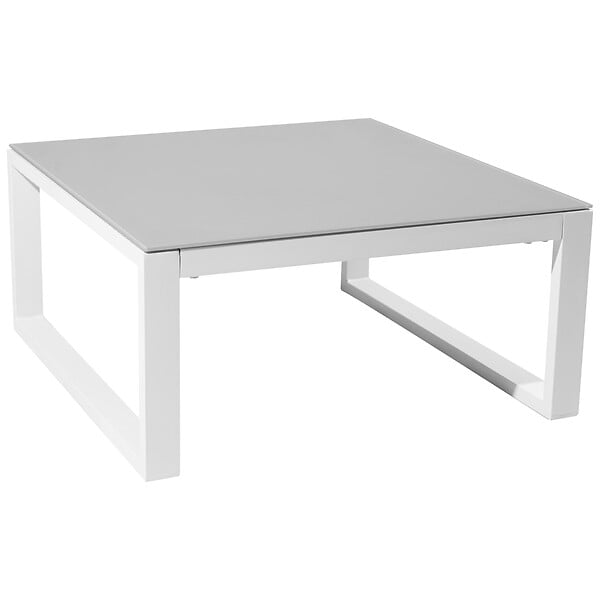 HAPPY GARDEN - Salon de jardin modulable IBIZA en tissu gris 4 places - aluminium blanc - large