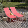 HAPPY GARDEN - Lot de 2 bains de soleil pliants SICILIA en textilène rose - structure blanche - vignette