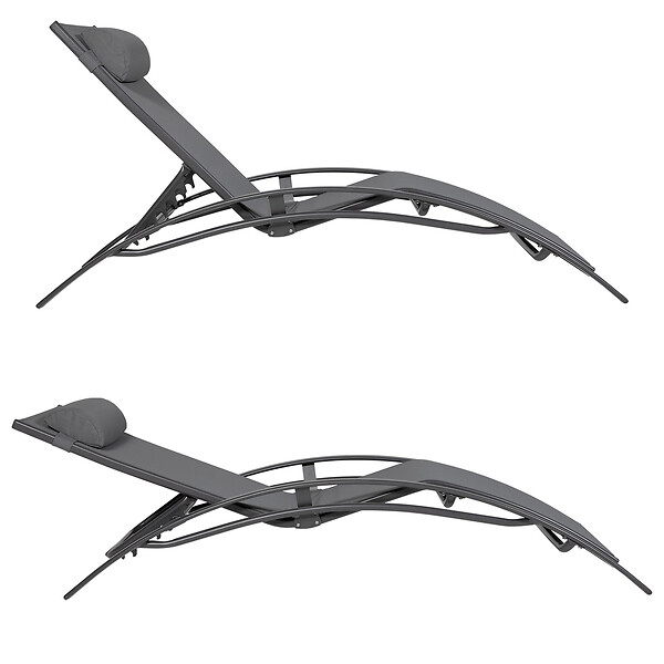 HAPPY GARDEN - Lot de 2 transats GALAPAGOS en textilène gris - aluminium gris anthracite - large