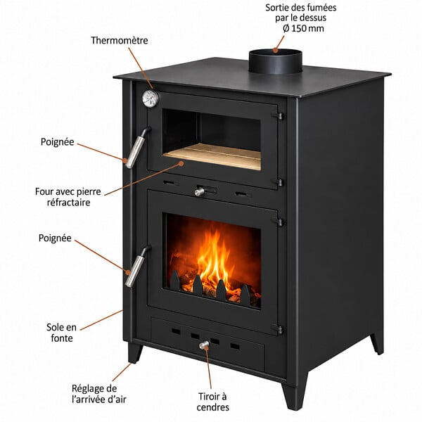 EMAFLAM - Poêle à bois avec four Rosa 10 kW - - large