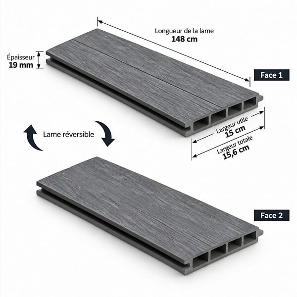 MCCOVER - Kit complet de départ/fin clôture en composite coextrudé 1,50 L x 1,80 H Charbon, H.180 cm, L.150 cm - large