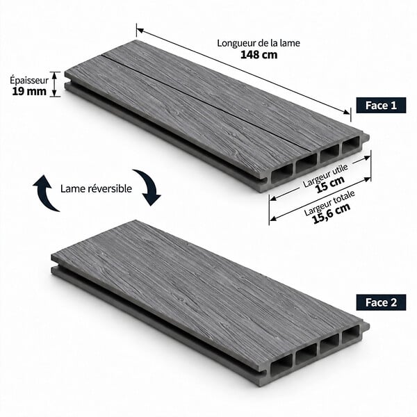 MCCOVER - Kit complet de départ/fin clôture en composite coextrudé 1,50 L x 1,80 H Chêne foncé, H.180 cm, L.150 cm - large