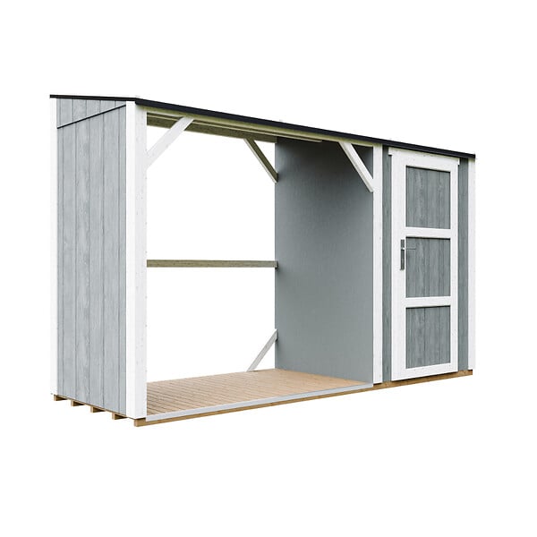 TIMBELA - Abri à bûches avec remise - l120 x L345 x H220 cm / 4,14 m² - Rangement extérieur pour bois de chauffage - TIMBELA M985-CAVERN STEEL - large