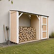 TIMBELA - Abri à bûches avec remise - l120 x L345 x H220 cm / 4,14 m² - Rangement extérieur pour bois de chauffage - TIMBELA M985-HARVEST HONEY - vignette