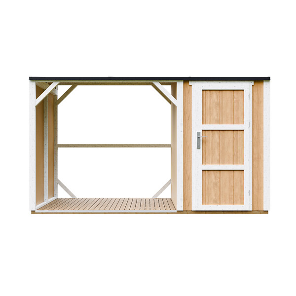 TIMBELA - Abri à bûches avec remise - l120 x L345 x H220 cm / 4,14 m² - Rangement extérieur pour bois de chauffage - TIMBELA M985-HARVEST HONEY - large