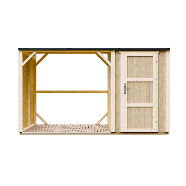 TIMBELA - Abri à bûches avec remise - l120 x L345 x H220 cm / 4,14 m² - Rangement extérieur pour bois de chauffage - TIMBELA M985 - large