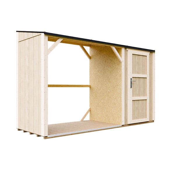 TIMBELA - Abri à bûches avec remise - l120 x L345 x H220 cm / 4,14 m² - Rangement extérieur pour bois de chauffage - TIMBELA M985 - large