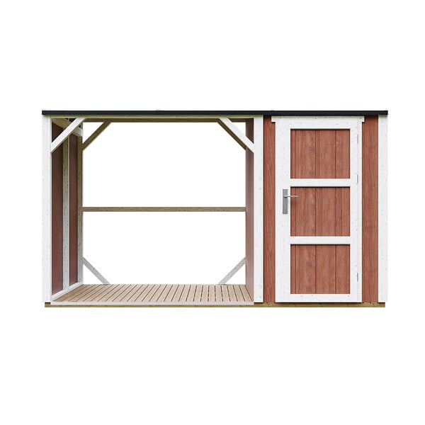 TIMBELA - Abri à bûches avec remise - l120 x L345 x H220 cm / 4,14 m² - Rangement extérieur pour bois de chauffage - TIMBELA M985-REDWOOD RED - large
