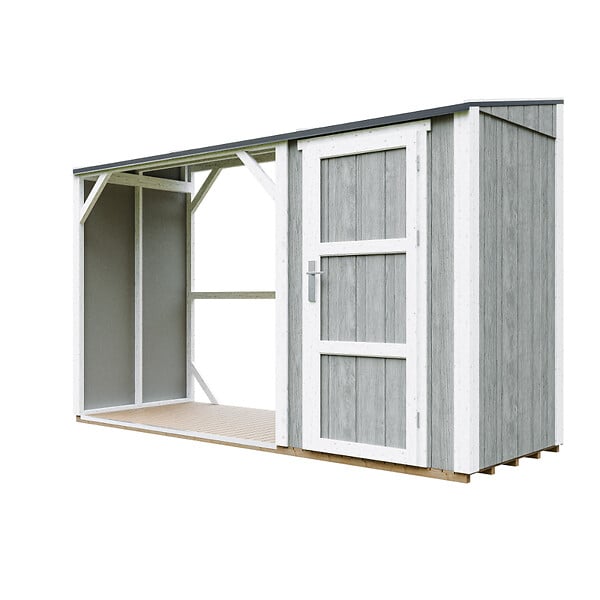 TIMBELA - Abri à bûches avec remise - l120 x L345 x H220 cm / 4,14 m² - Rangement extérieur pour bois de chauffage - TIMBELA M985-TUNDRA GREY - large