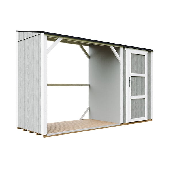 TIMBELA - Abri à bûches avec remise - l120 x L345 x H220 cm / 4,14 m² - Rangement extérieur pour bois de chauffage - TIMBELA M985-TUNDRA GREY - large